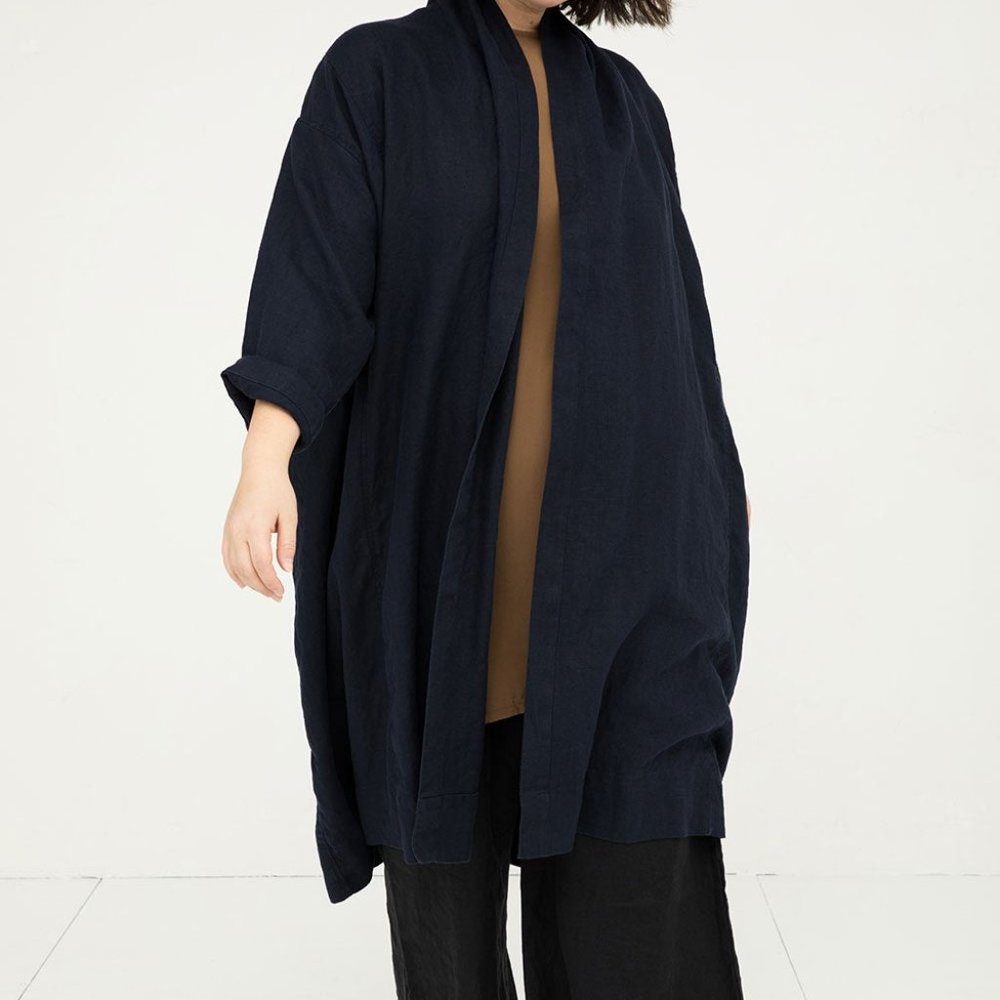 Elizabeth Suzann Clyde Trench in Navy Midweight Linen (Size Small)